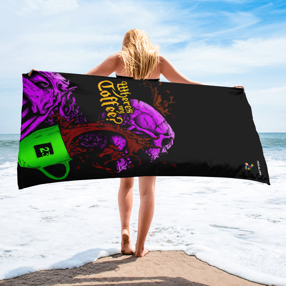 AGUILAR Allover printed towel "Where is my Coffee?"