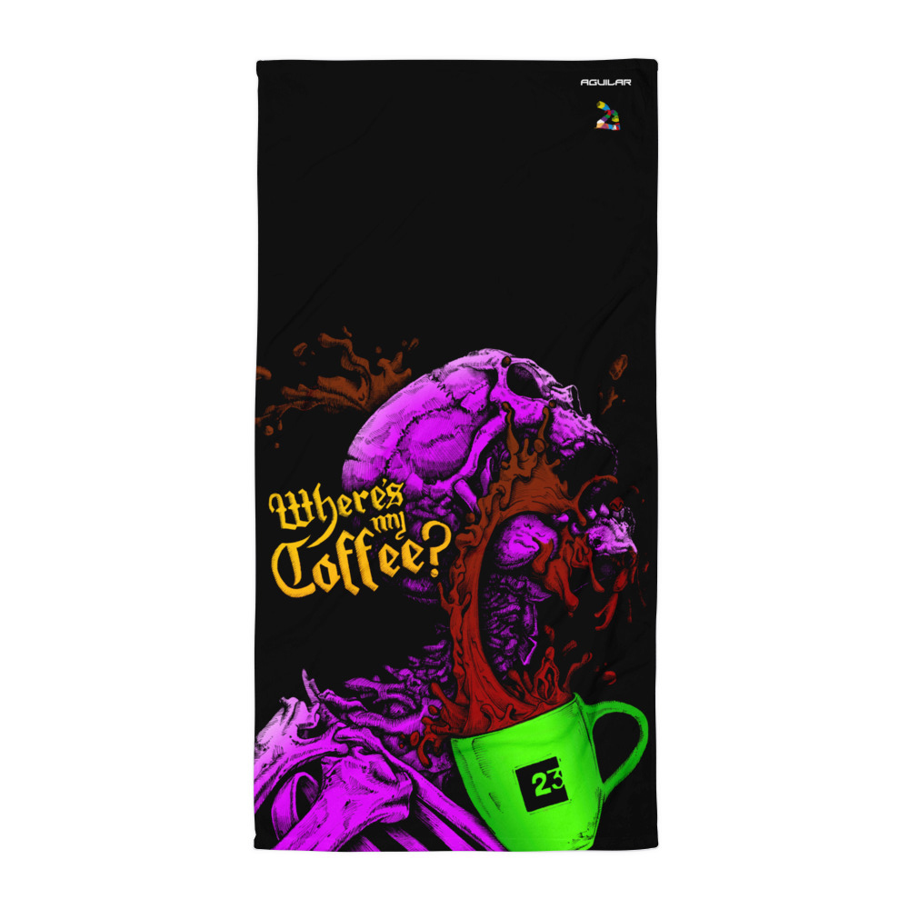 AGUILAR Allover printed towel "Where is my Coffee?"