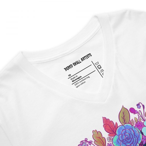 V-Neck T-Shirt "Bored Skull Artists", white - Image 3